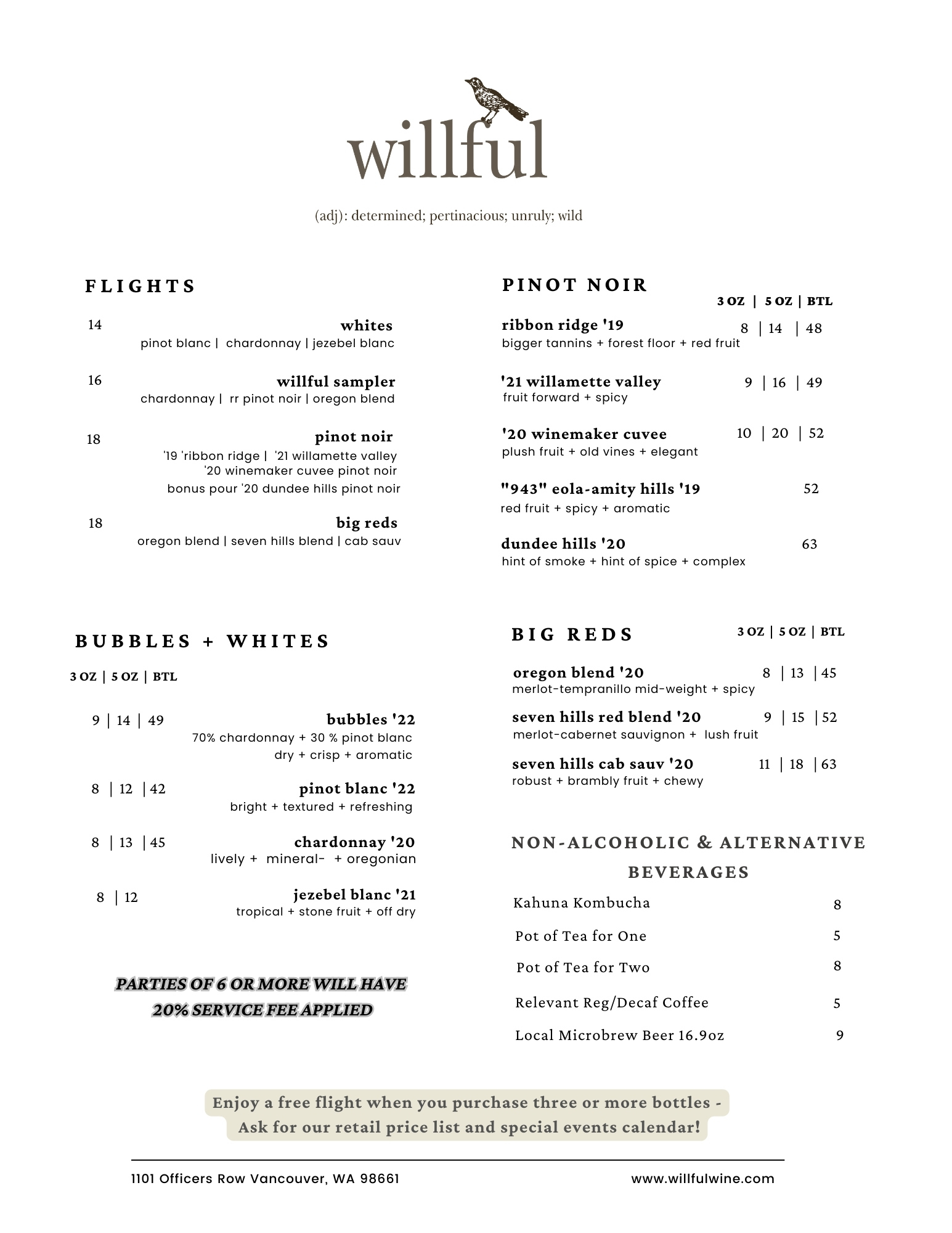 Willful Wine Co - THE GRANT HOUSE - GRANT HOUSE WINE MENU